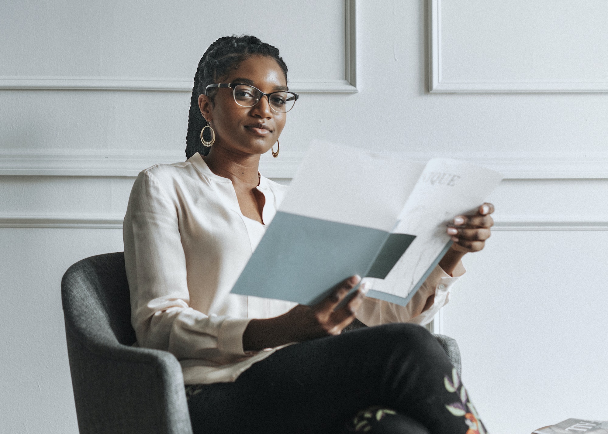 Woman reading a brochure